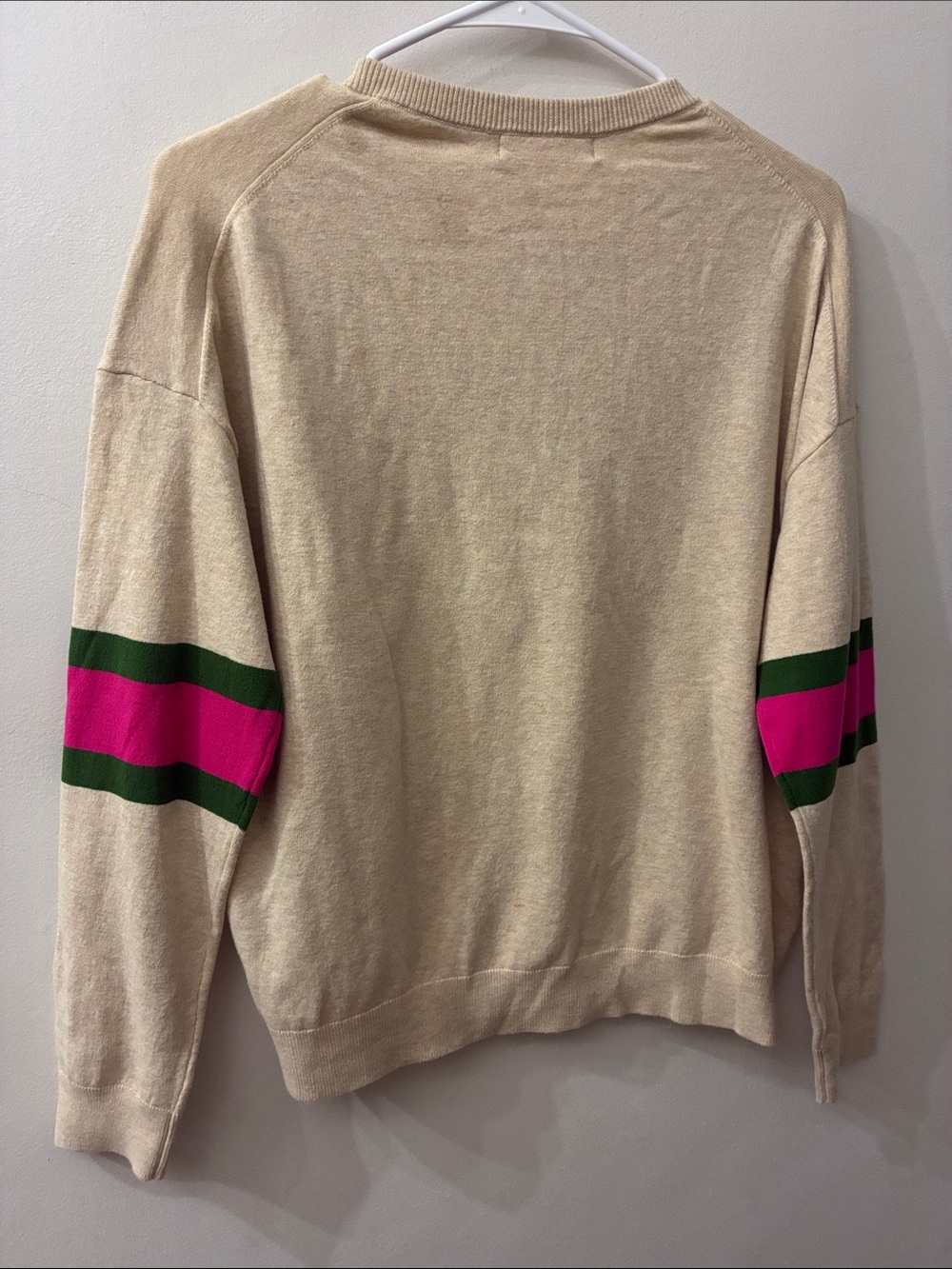 Boden NWT tan Button-Front Sweater with Pink & Green Stripe - medium - Picture 5 of 5